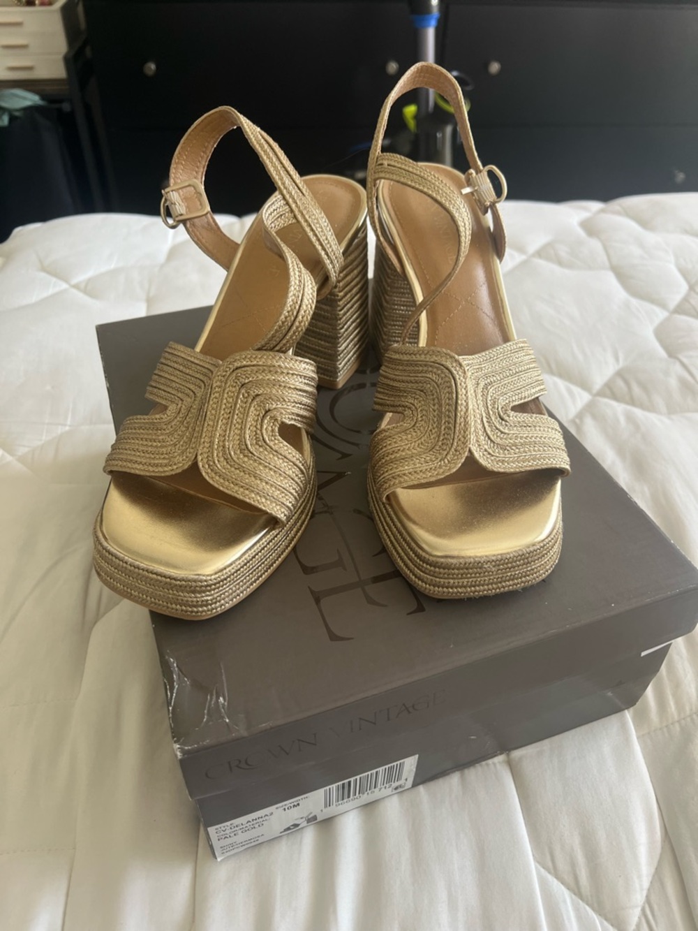 Crown Vintage Gold Braided Platform Slingback Sandals